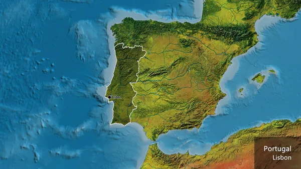 Close Portugal Border Area Highlighting Dark Overlay Topographic Map Capital — Stock Photo, Image