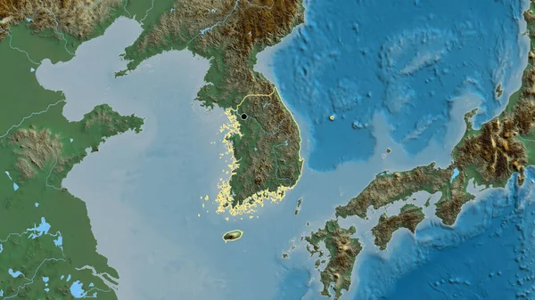 Primer Plano Zona Fronteriza Corea Del Sur Mapa Ayuda Punto — Foto de Stock
