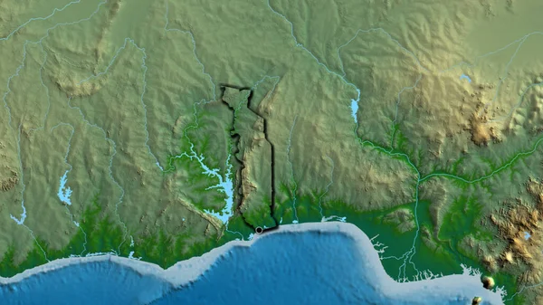 Κοντινό Πλάνο Της Παραμεθόριας Περιοχής Του Τόγκο Φυσικό Χάρτη Σημάδι — Φωτογραφία Αρχείου