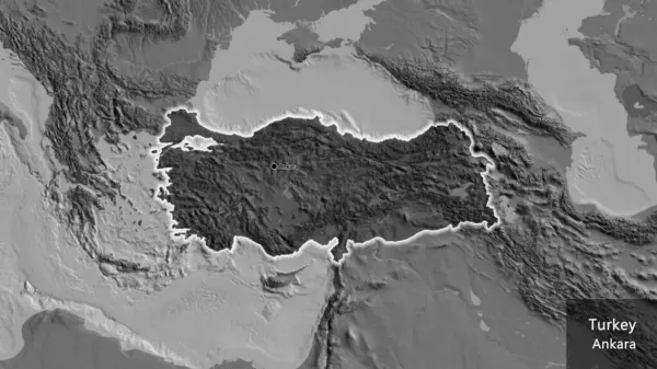 Închiderea Zonei Frontieră Turkiye Evidențiind Suprapunere Întunecată Hartă Bilețel Punct — Fotografie, imagine de stoc