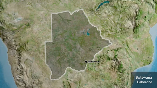 Närbild Botswanas Gränsområde Med Mörk Överlagring Satellitkarta Huvudpunkt Glow Runt — Stockfoto