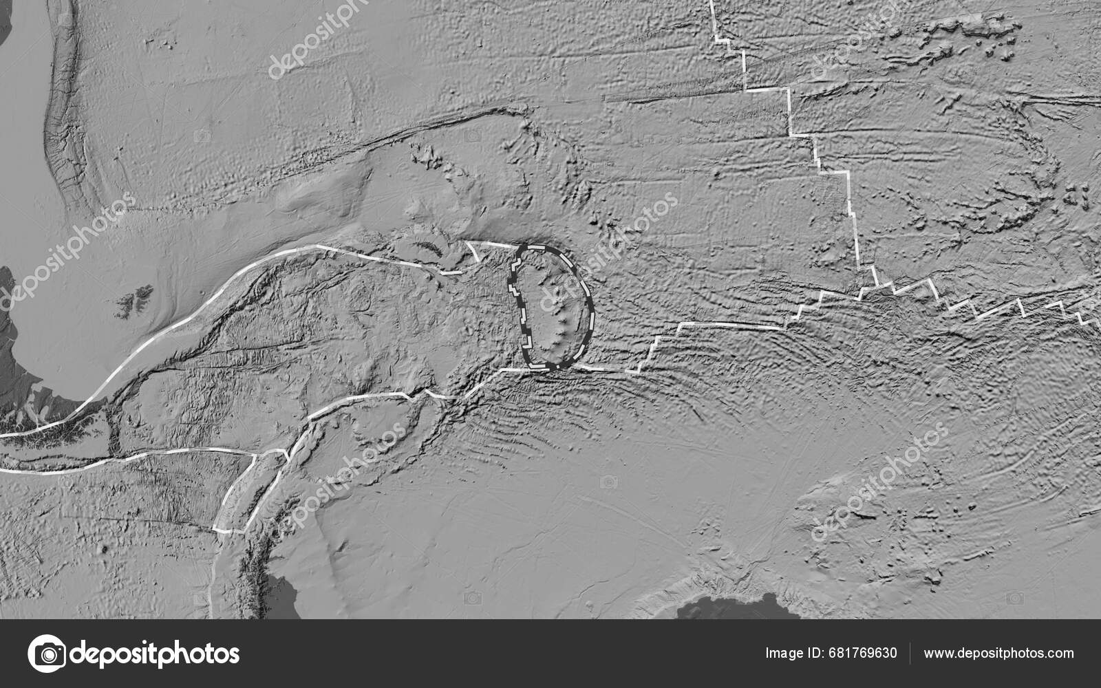 Area Sandwich Tectonic Plate Marked Dashed Line Bilevel Elevation Map