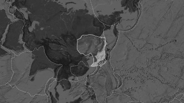 Patterson silindirik projeksiyonunda bilek haritasında Amur plakasına komşu bölgelerin tektonik plakalar sınırları