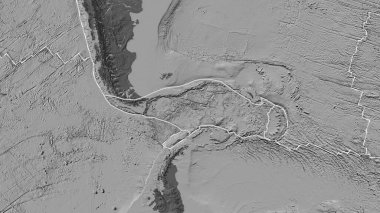 Scotia tektonik plakasının Patterson silindirik projeksiyonunda bilek yüksekliği haritasında katı bir çizgi ile işaretlenmiş alanı