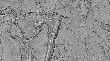 Tonga tektonik plakasının Patterson silindirik projeksiyonunda bilek yüksekliği haritasında katı bir çizgi ile işaretlenmiş alanı