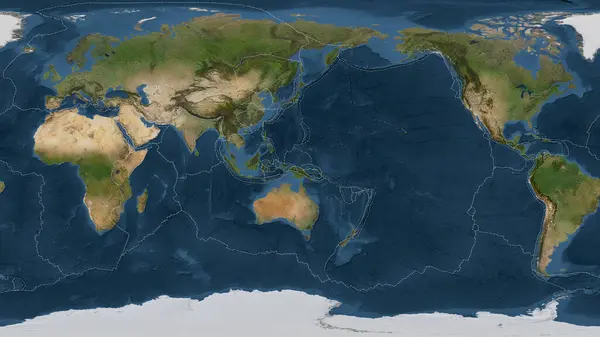 stock image Satellite imagery map of the world in the Patterson Cylindrical projection transformed to the center of the North Bismarck tectonic plate