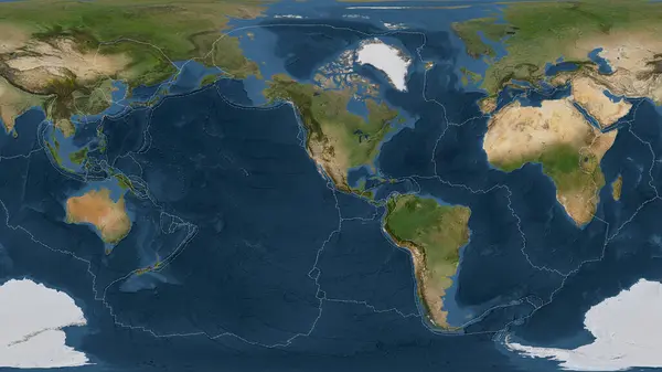 Dünyanın uydu görüntüsü Patterson silindirik projeksiyonu Rivera tektonik plakasının merkezine dönüştürüldü.