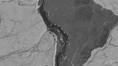 Altiplano tektonik plakasının alanı Fahey projeksiyonunda bilek yüksekliği haritasında çizilmiş bir çizgi ile işaretlenmiş.