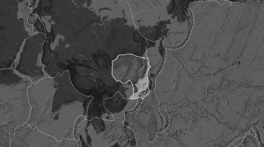 Fahey projeksiyonunda bilek haritasında Amur plakasının yanındaki alanların tektonik plakalar sınırları