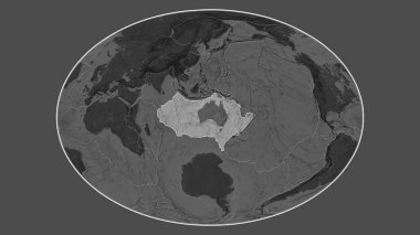 Fahey projeksiyonundaki bilek haritasında, Avustralya plaka alanına komşu bölgelerin tektonik plakalar sınırları