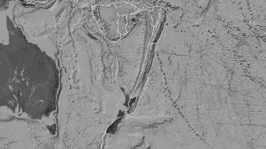 Kermadec tektonik plakasının Fahey projeksiyonunda bilek yüksekliği haritasında katı bir çizgi ile işaretlenmiş alanı