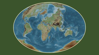 Fahey projeksiyonunda dünyanın soluk renkli yükseklik haritası Arap tektonik plakasının merkezine dönüştürüldü