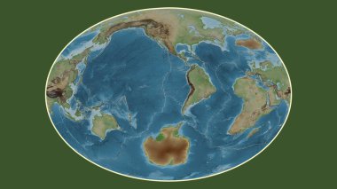 Fahey projeksiyonundaki soluk renkli yükseklik haritası Juan Fernandez tektonik plakasının merkezine dönüştü.