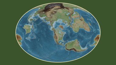 Fahey projeksiyonunda dünyanın soluk renkli yükseklik haritası Kuzey Amerika tektonik plakasının merkezine dönüştürüldü.