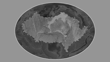 Avustralya tektonik plakasının alanı Fahey projeksiyonunda küresel bir gri tonlama yükseklik haritasından çıkarıldı ve özetlendi.
