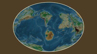 Fahey projeksiyonunda dünyanın renkli yükseklik haritası Scotia tektonik plakasının merkezine dönüştürüldü