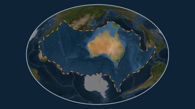 Avustralya tektonik plakasının alanı Fahey projeksiyonundaki küresel uydu görüntüleme haritasından çıkarıldı ve özetlendi.