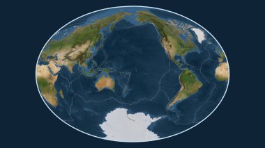 Fahey projeksiyonundaki dünyanın uydu görüntüsü Niuafo 'ou tektonik plakasının merkezine dönüştürüldü.