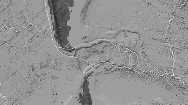 Scotia tektonik plakasının alanı Fahey projeksiyonunda bir bilek yükseklik haritasında katı bir çizgi ile işaretlenmiş.