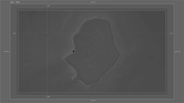 Gölleri ve nehirleri ülkenin başkenti, haritası, haritası, uzaklık ölçeği ve sınır koordinatlarıyla gösteren bir Gri Tonlama yükseklik haritasına vurgulandı