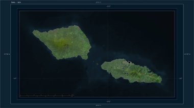 Samoa, ülkenin başkenti, haritası, uzaklık ölçeği ve harita sınır koordinatlarıyla yüksek çözünürlüklü bir uydu haritasına vurgulandı