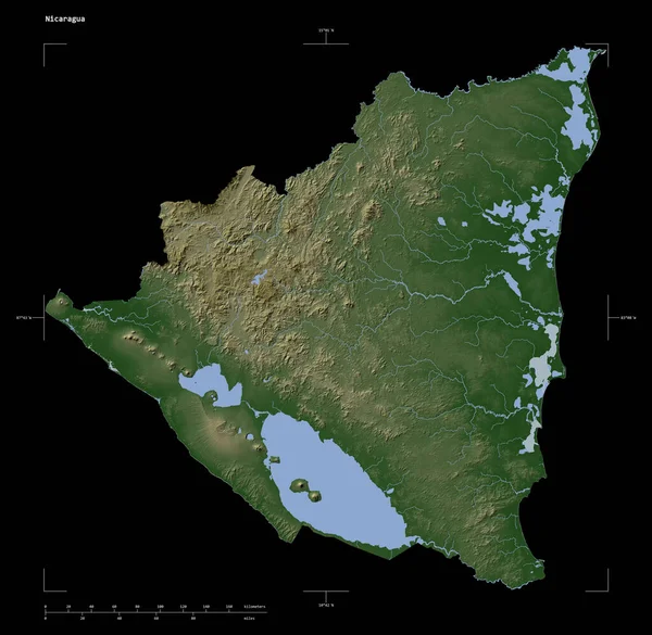 Forma Mapa Elevación Color Pálido Con Lagos Ríos Nicaragua Con — Foto de Stock