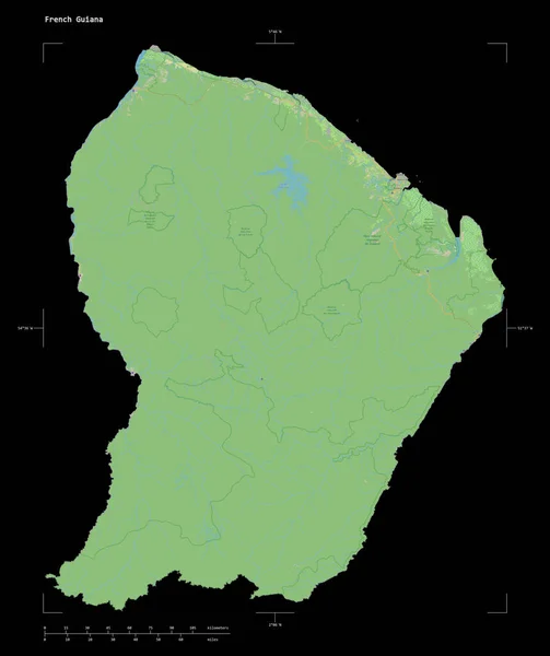 Forma Mapa Topográfico Osm Estilo Estándar Guayana Francesa Con Escala — Foto de Stock