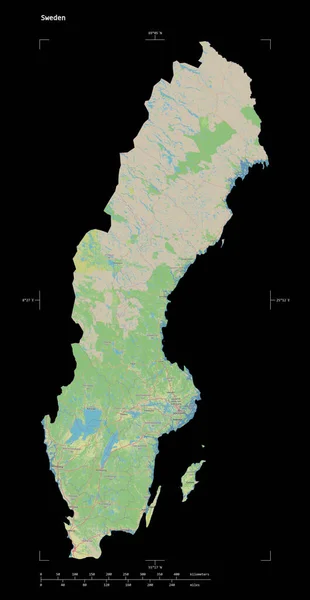 Forma Mapa Topográfico Estilo Estándar Osm Suecia Con Coordenadas Frontera — Foto de Stock