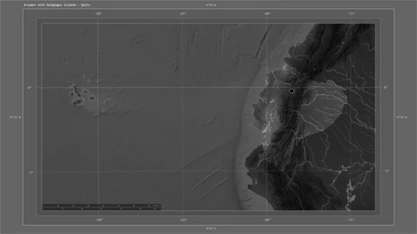Ecuador Con Las Islas Galápagos Destacadas Mapa Elevación Escala Grises — Foto de Stock