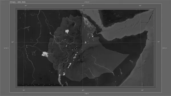 Etiopía Destaca Mapa Elevación Escala Grises Con Lagos Ríos Mapa — Foto de Stock