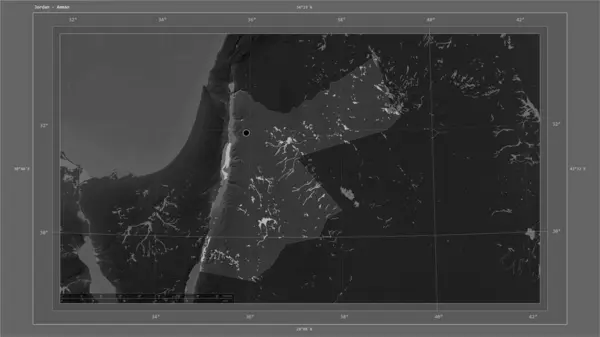 Jordania Destacó Mapa Elevación Escala Grises Con Lagos Ríos Mapa — Foto de Stock