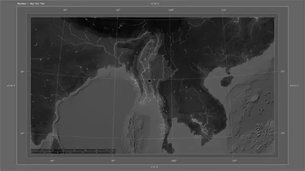 Myanmar Destaca Mapa Elevación Escala Grises Con Lagos Ríos Mapa — Foto de Stock