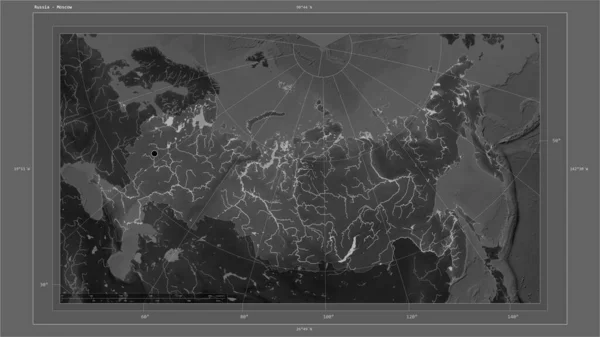 Rusia Destacó Mapa Elevación Escala Grises Con Lagos Ríos Mapa — Foto de Stock