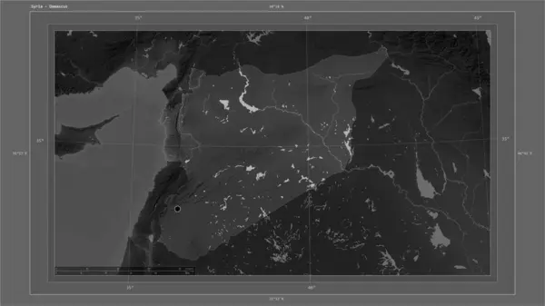 Siria Destaca Mapa Elevación Escala Grises Con Lagos Ríos Mapa — Foto de Stock