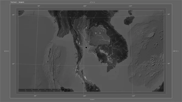 Tailandia Destaca Mapa Elevación Escala Grises Con Lagos Ríos Mapa — Foto de Stock