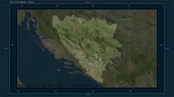 Bosnia Herzegovina Destaca Mapa Satelital Alta Resolución Con Punto Capital — Foto de Stock