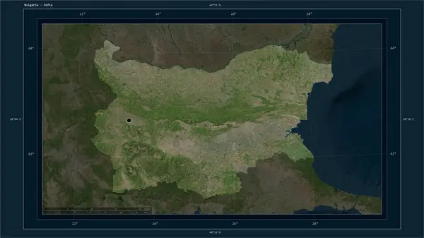 Bulgaria Destaca Mapa Satelital Alta Resolución Con Punto Capital Del — Foto de Stock