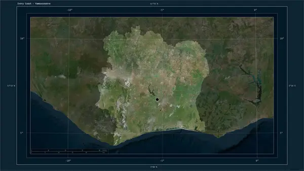 Costa Marfil Destaca Mapa Satelital Alta Resolución Con Punto Capital — Foto de Stock