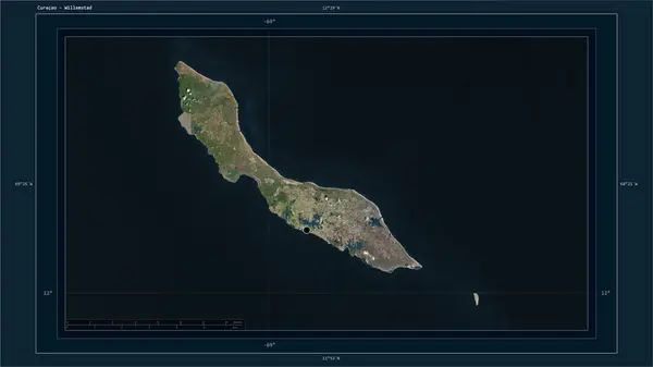 Curazao Destacó Mapa Satelital Alta Resolución Con Punto Capital Del — Foto de Stock