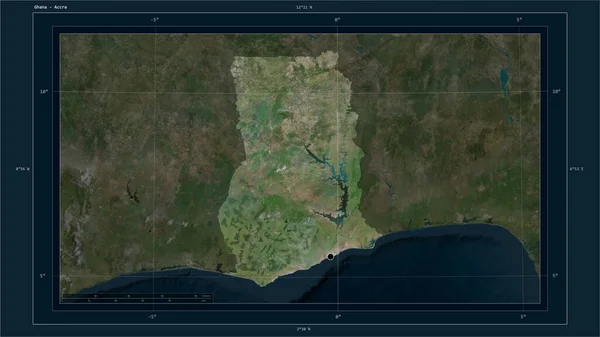 Ghana Destacó Mapa Satelital Alta Resolución Con Punto Capital Del — Foto de Stock