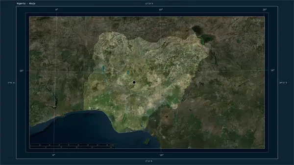 Nigeria Destacó Mapa Mapa Satelital Alta Resolución Con Punto Capital — Foto de Stock