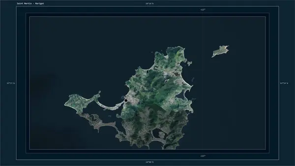 Saint Martin Destaca Mapa Satelital Alta Resolución Con Punto Capital — Foto de Stock