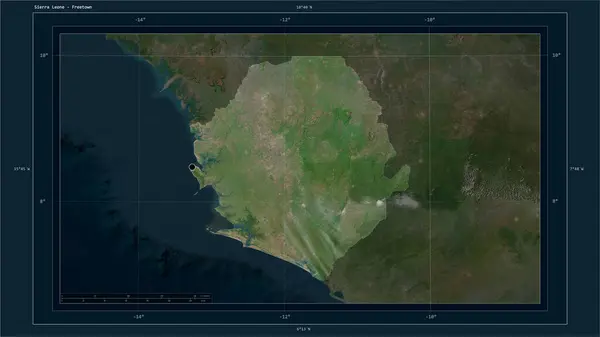 Sierra Leona Destaca Mapa Satelital Alta Resolución Con Punto Capital — Foto de Stock