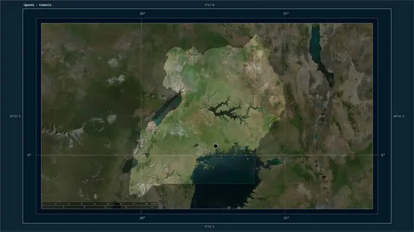 Uganda Destacó Mapa Satelital Alta Resolución Con Punto Capital Del — Foto de Stock
