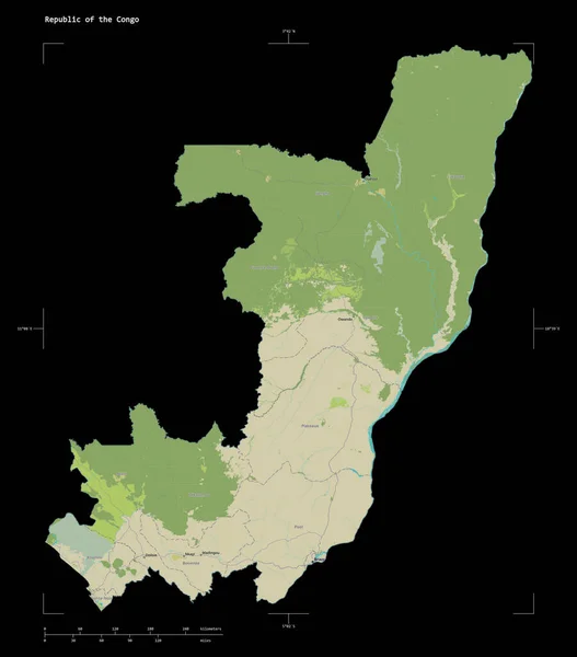 Forma Mapa Topográfico Estilo Humanitario Osm República Del Congo Con — Foto de Stock