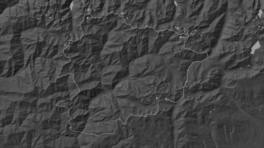 Andorra, gölleri ve nehirleri olan çift seviyeli bir yükseklik haritasında özetlenmiştir.