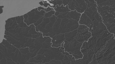 Belçika, gölleri ve nehirleri olan çift seviyeli bir yükseklik haritasında özetlenmiştir.