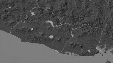 El Salvador, gölleri ve nehirleri olan çift seviyeli bir yükseklik haritasında özetlenmiştir.