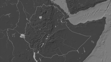 Etiyopya, gölleri ve nehirleri olan çift seviyeli bir yükseklik haritasında özetlenmiştir.