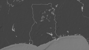 Gana, gölleri ve nehirleri olan çift seviyeli bir yükseklik haritasında özetlenmiştir.